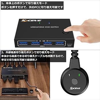 Amazon.co.jp: KCEVE HDMI KVM切替器 PC切替器 2入力1出力、4K